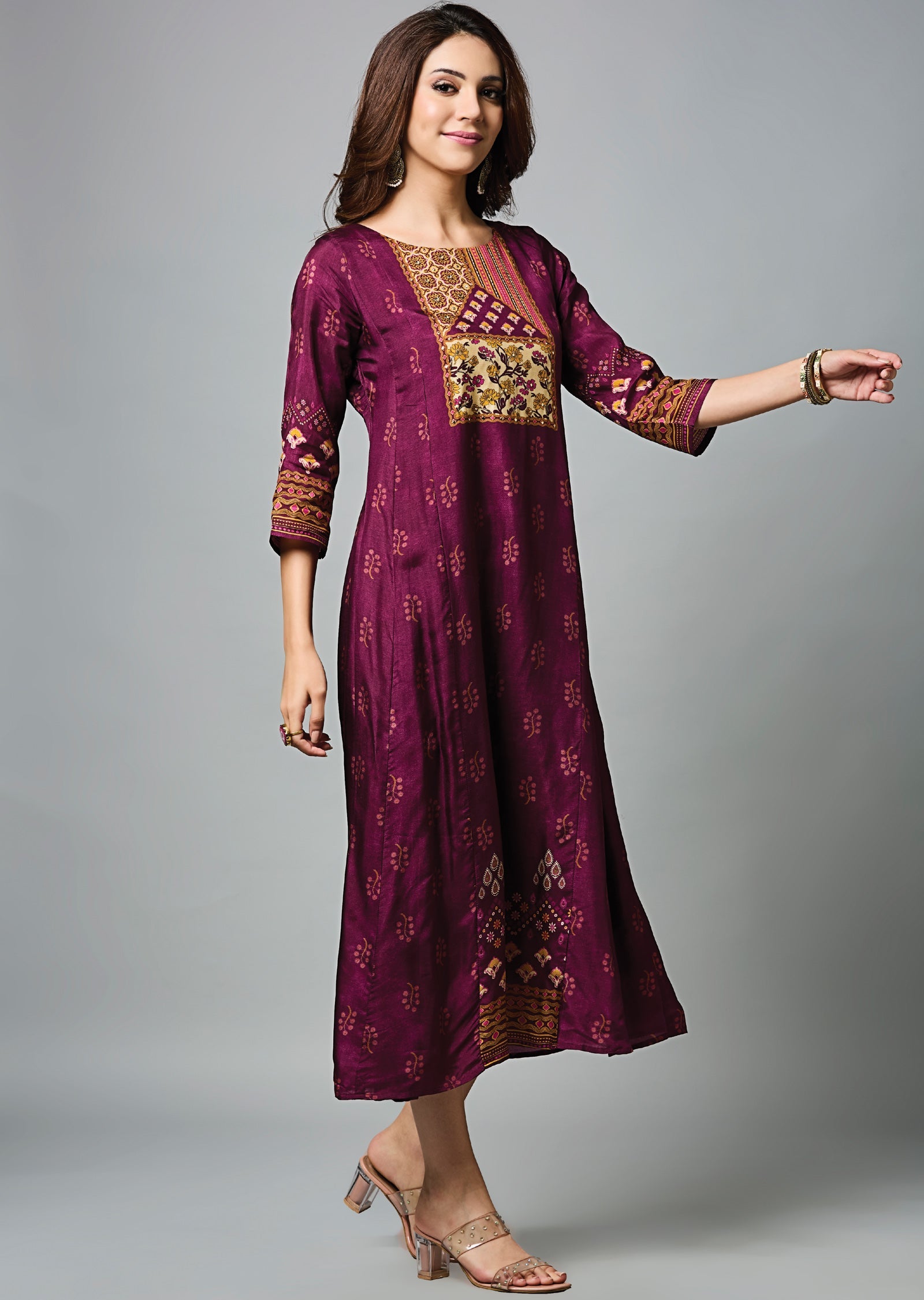 Magenta Dola Silk Midi Dress