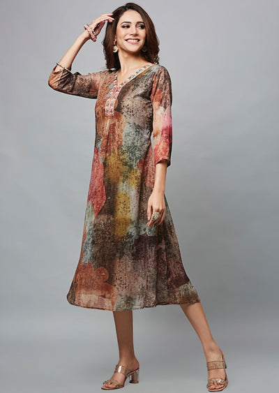 Multi Color Georgette Midi Dress
