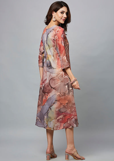 Multi Color Georgette Midi Dress