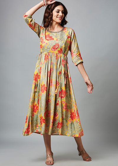 Yellow & Red Muslin Midi Dress