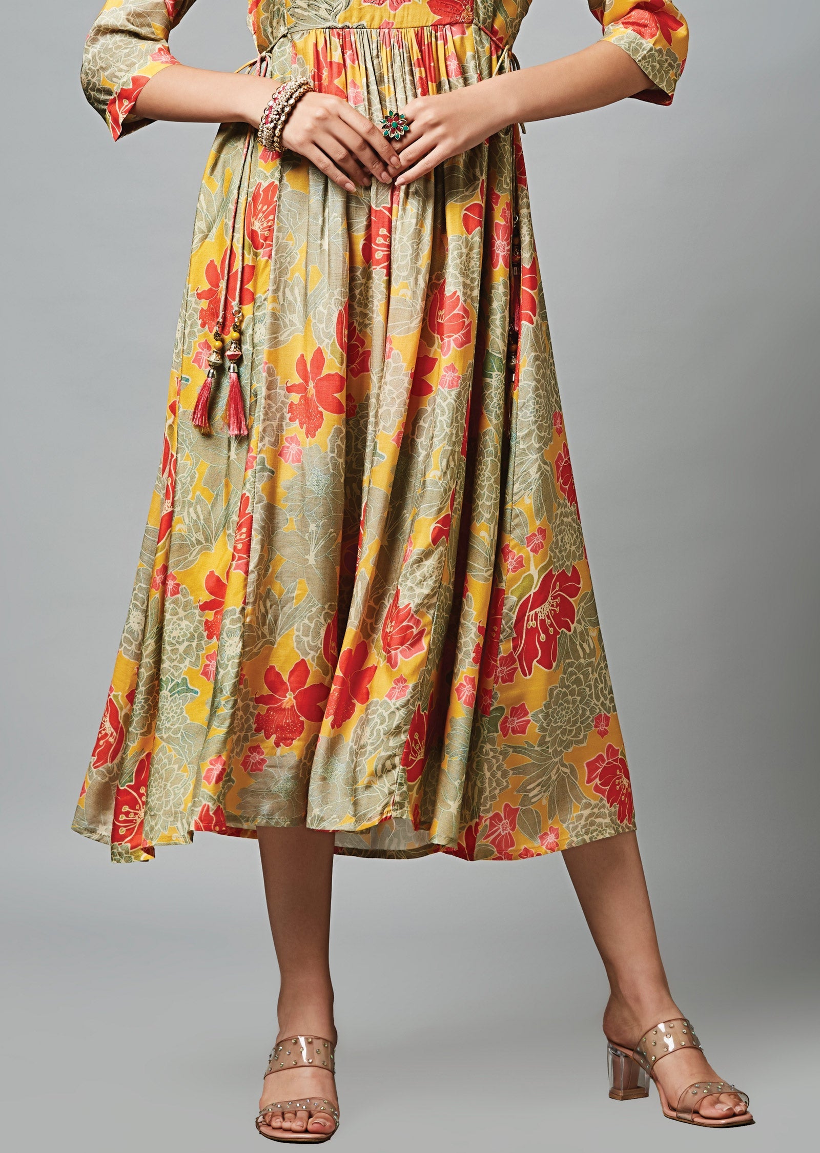 Yellow & Red Muslin Midi Dress