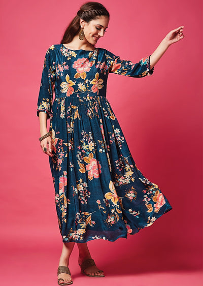 Teal Blue Crepe Midi Dress