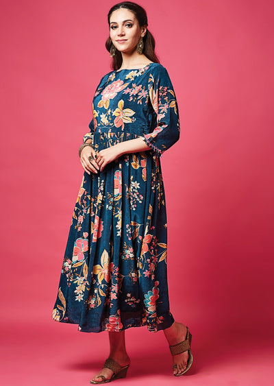 Teal Blue Crepe Midi Dress