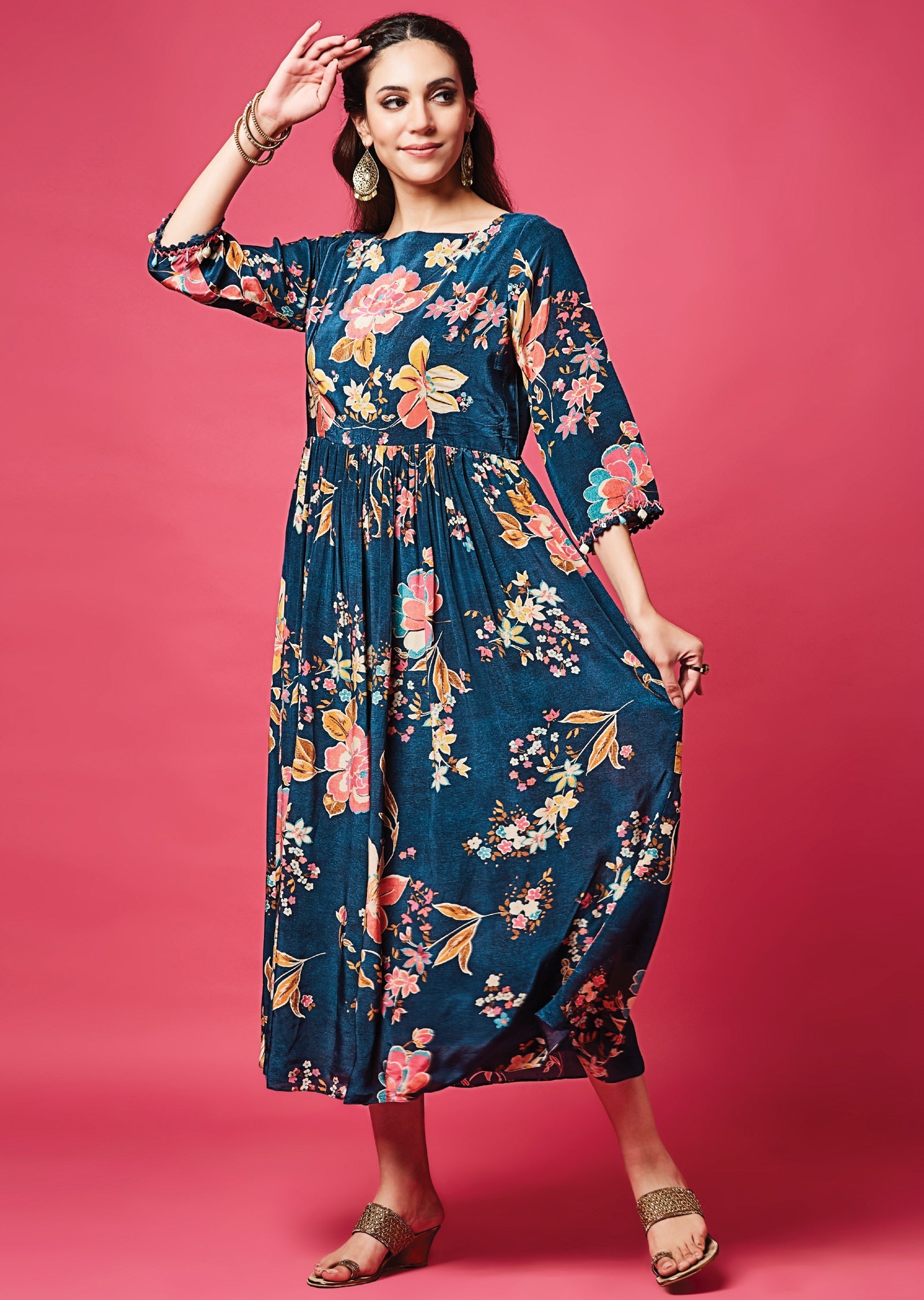 Teal Blue Crepe Midi Dress