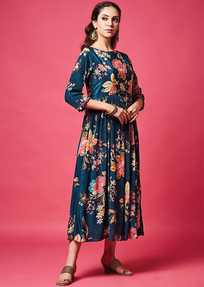 Teal Blue Crepe Midi Dress