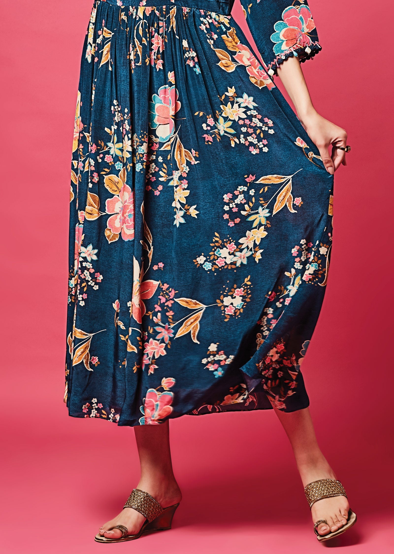 Teal Blue Crepe Midi Dress