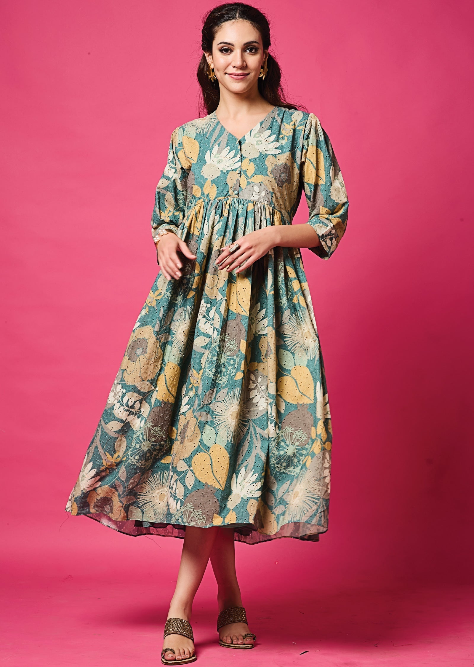 Dusty Blue Schefli Cotton Midi Dress