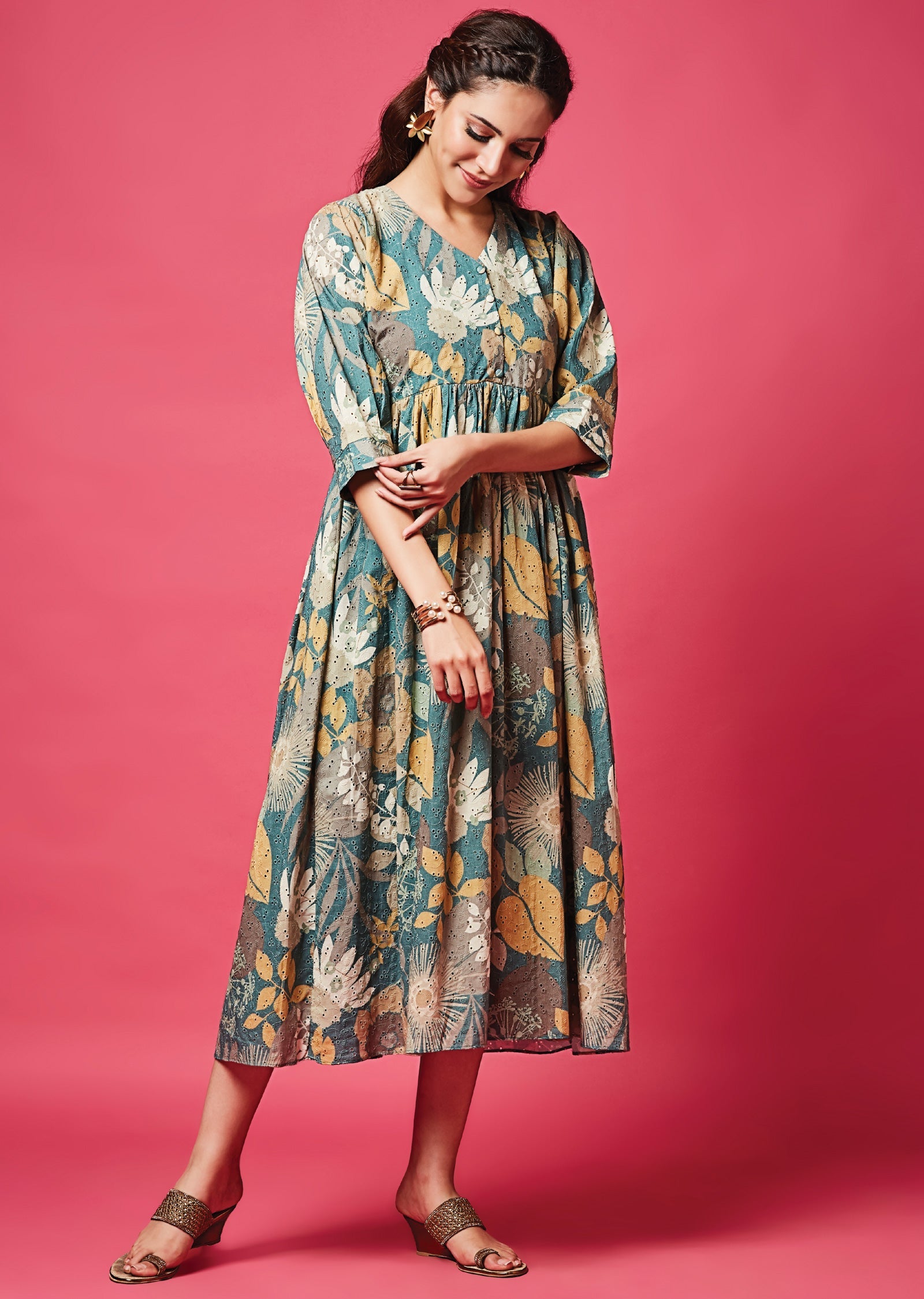 Dusty Blue Schefli Cotton Midi Dress