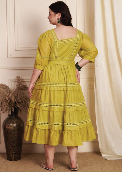 Mehndi Green Cotton Midi Dress