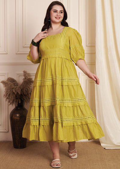 Mehndi Green Cotton Midi Dress