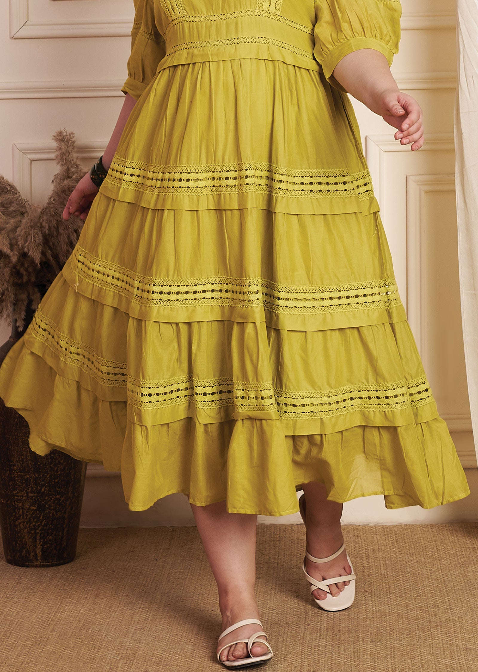 Mehndi Green Cotton Midi Dress