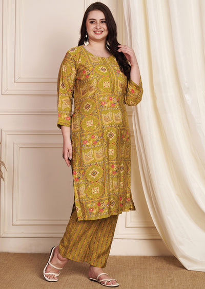 Mehndi Green Muslin Straight Cut Kurti Set