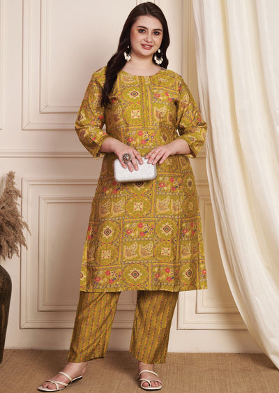 Mehndi Green Muslin Straight Cut Kurti Set