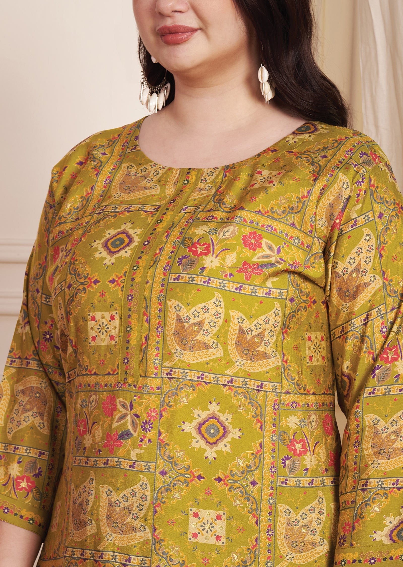 Mehndi Green Muslin Straight Cut Kurti Set