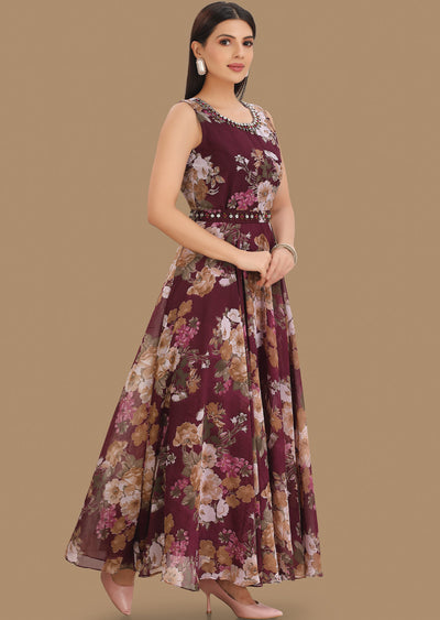 Magenta Georgette Long Dress