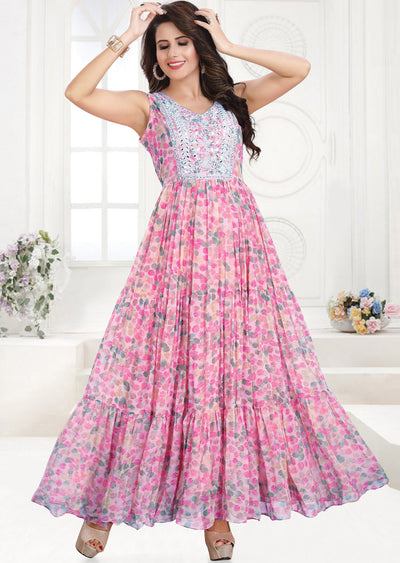 Pink Georgette Long Dress