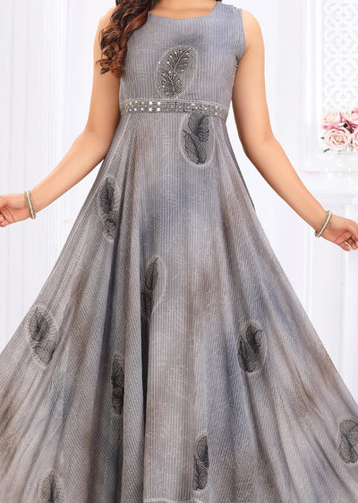 Grey Georgette Long Dress