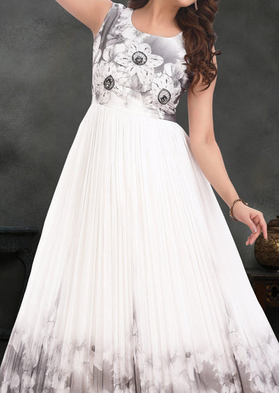 White & Grey Georgette Long Dress