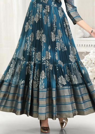 Peacock Blue Brasso Chiffon Long Dress