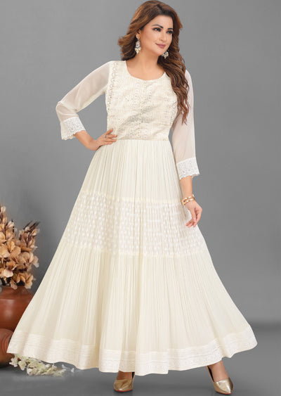 Cream Georgette Long Dress