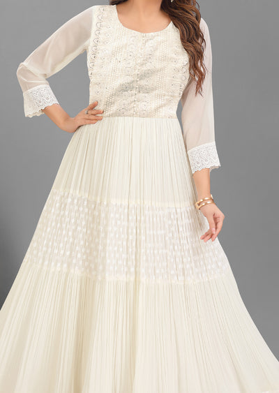 Cream Georgette Long Dress