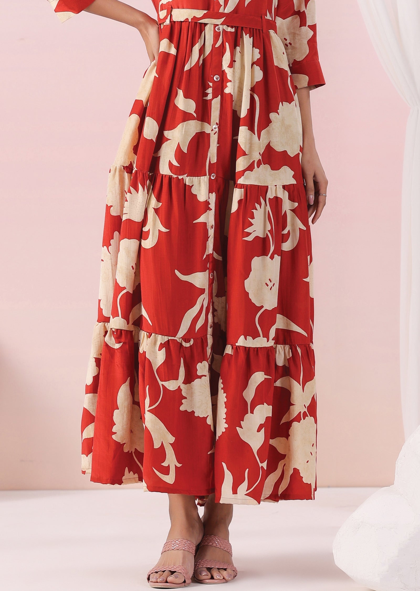 Rust & Beige Muslin Long Dress