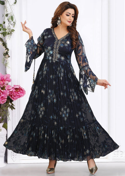 Navy Blue Brasso Chiffon Long Dress