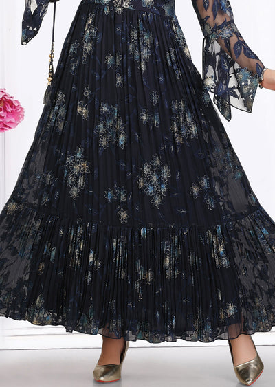 Navy Blue Brasso Chiffon Long Dress