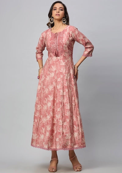 Dark Onion Pink Muslin Silk Long Dress