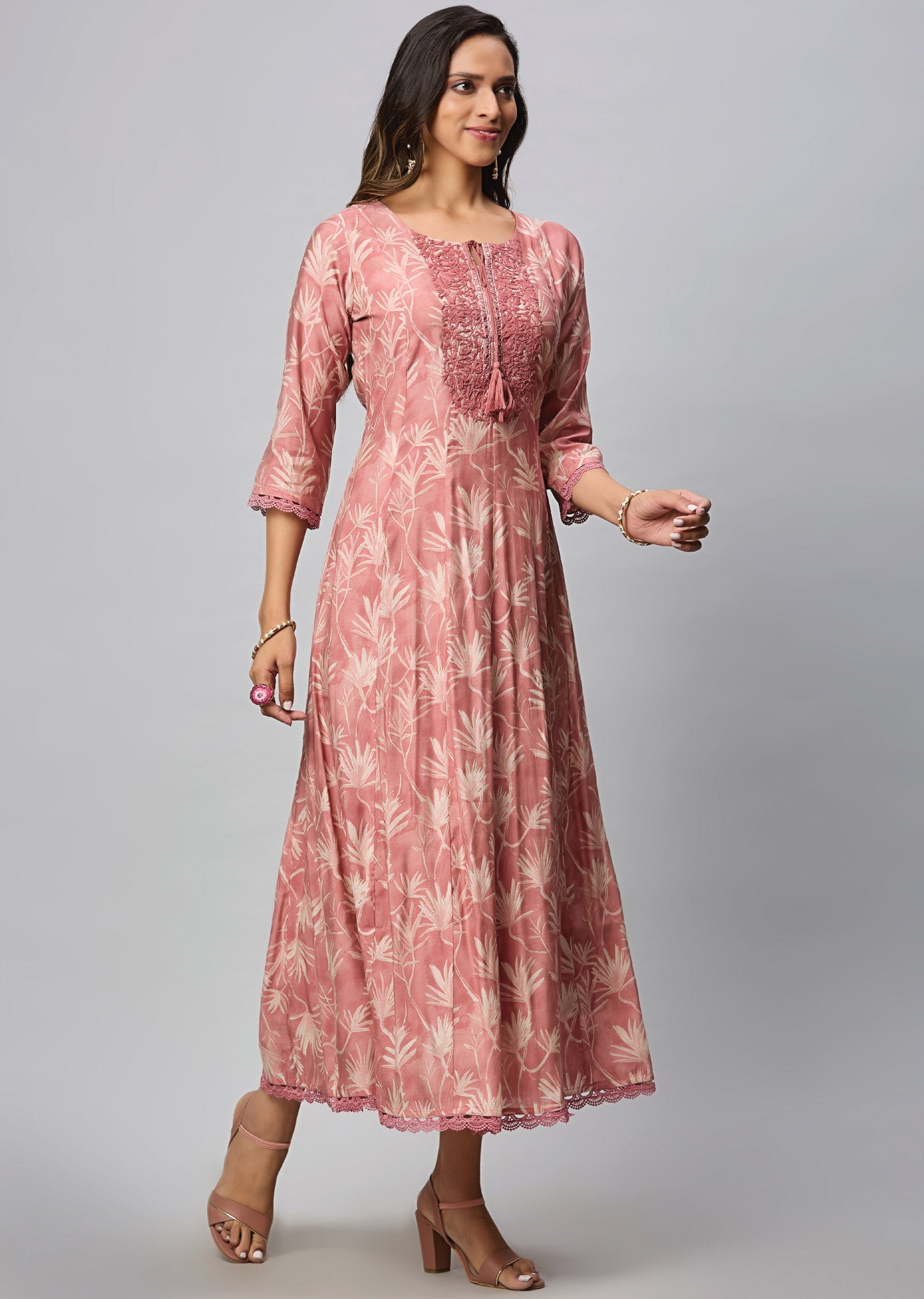 Dark Onion Pink Muslin Silk Long Dress