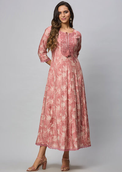 Dark Onion Pink Muslin Silk Long Dress