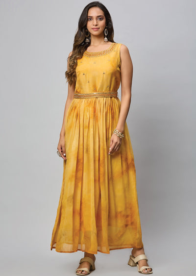 Mustard Chiffon Long Dress
