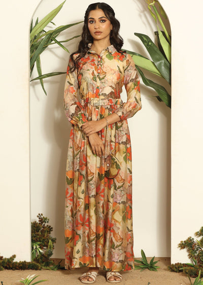 Multicolor Muslin Long Dress