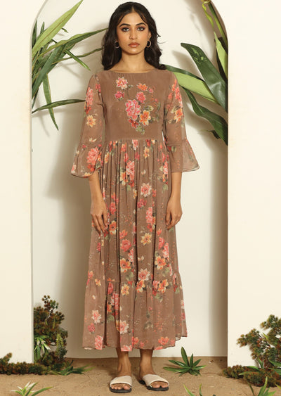 Brown Georgette Long Dress