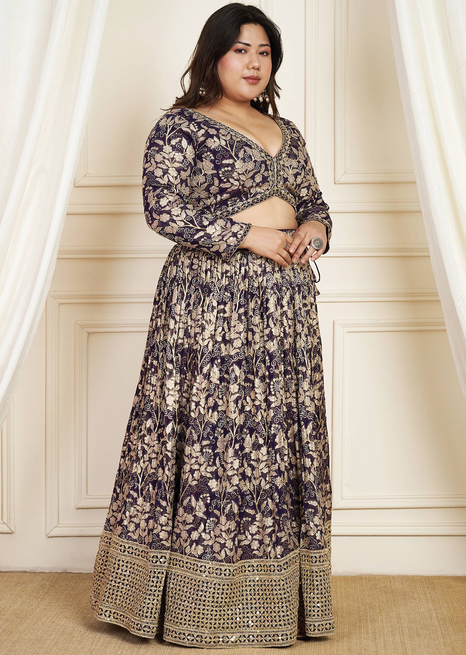 Purple Banaras Georgette Lehenga Set