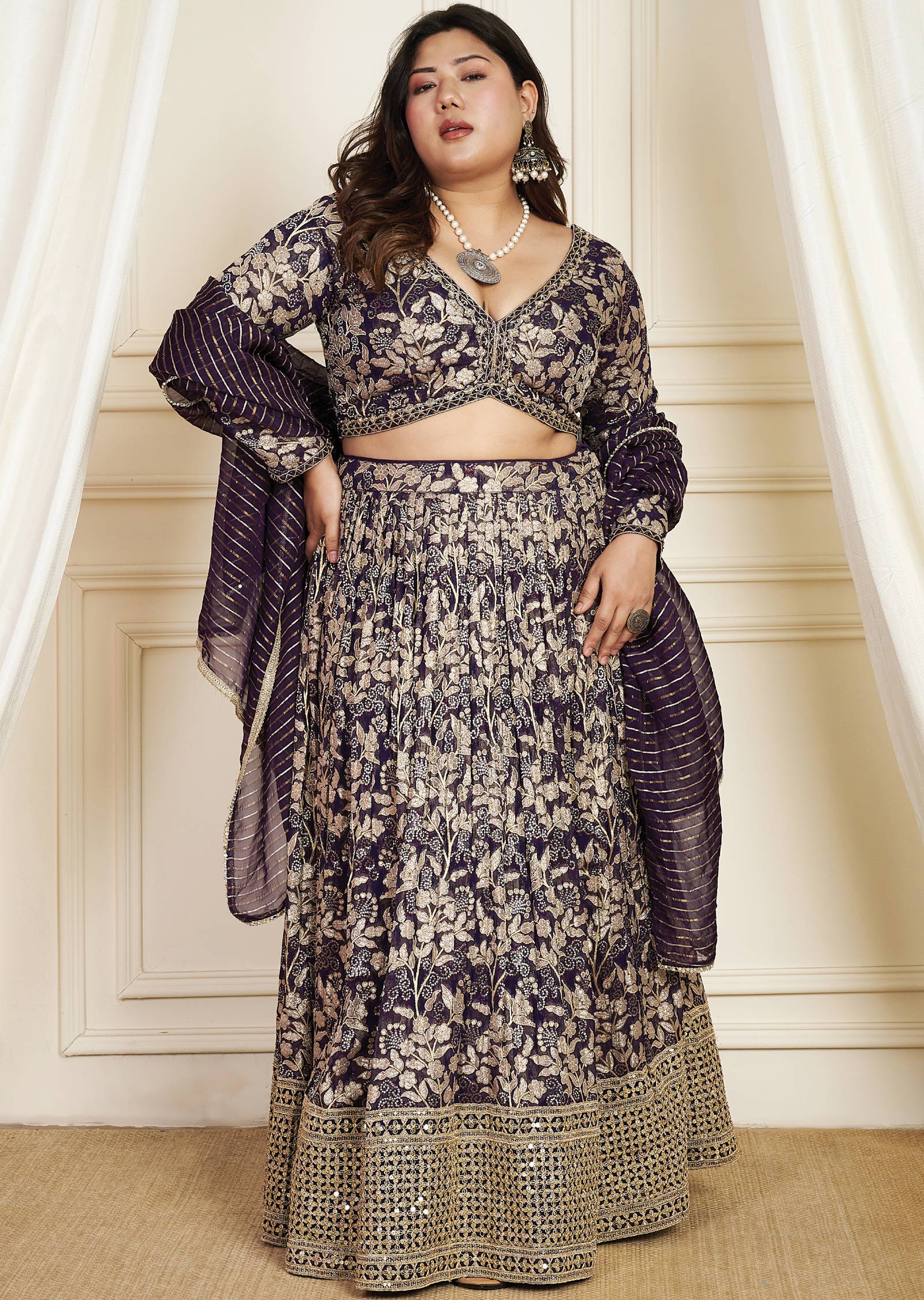 Purple Banaras Georgette Lehenga Set