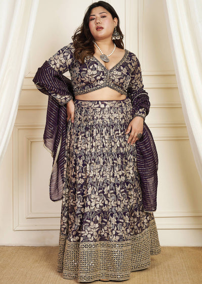 Purple Banaras Georgette Lehenga Set