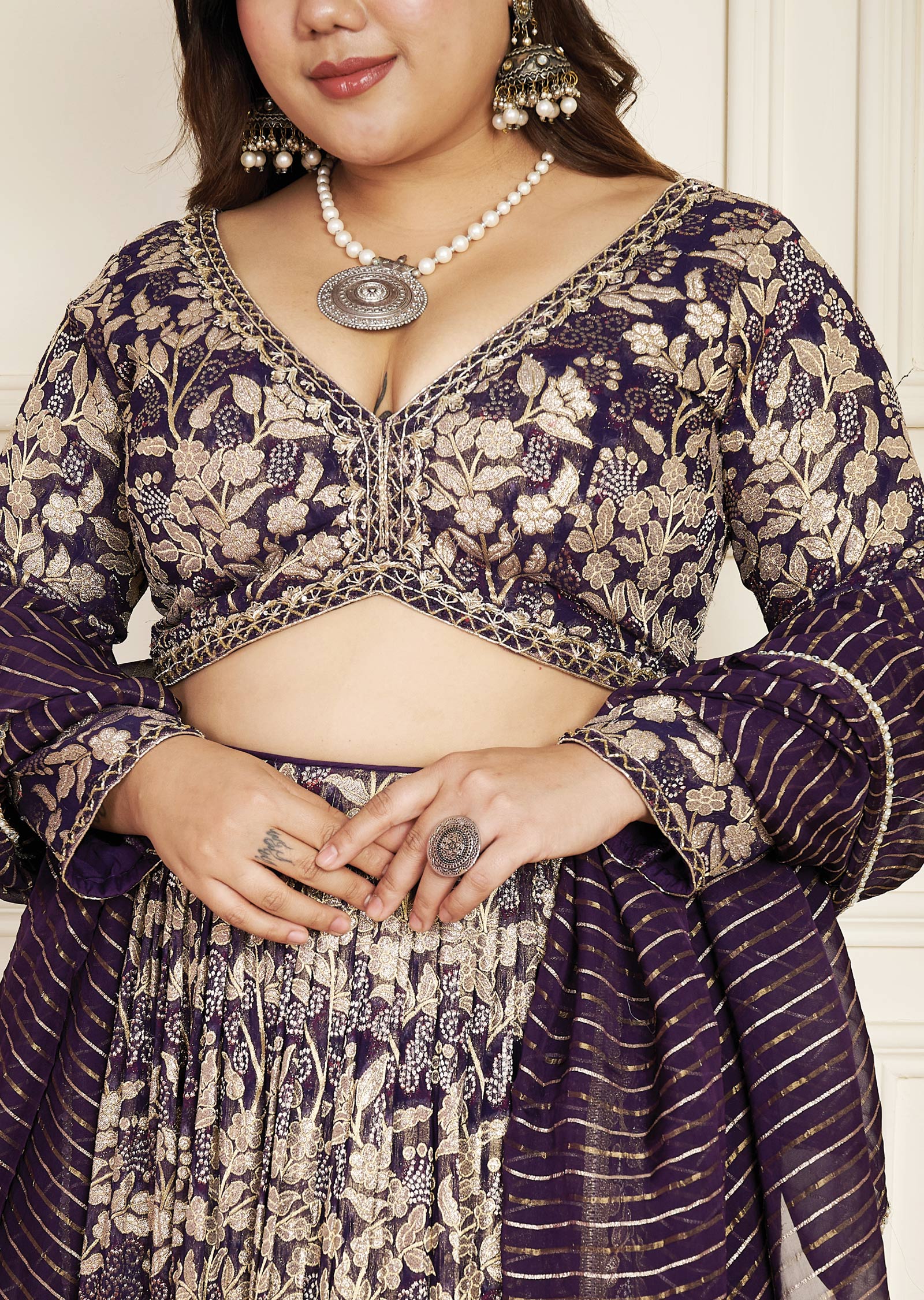 Purple Banaras Georgette Lehenga Set