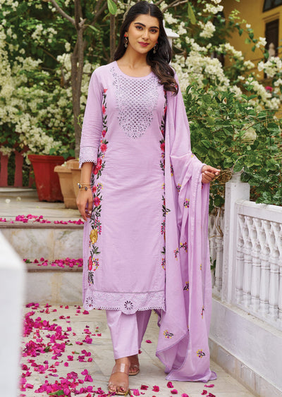 Lavender Cotton Straight Cut Suit