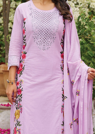 Lavender Cotton Straight Cut Suit