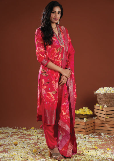 Rani Pink Silk Straight Cut Suit