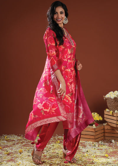 Rani Pink Silk Straight Cut Suit