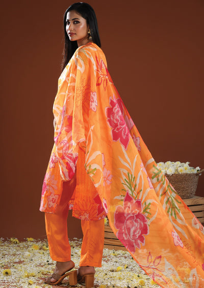 Orange Organza Straight Cut Suit