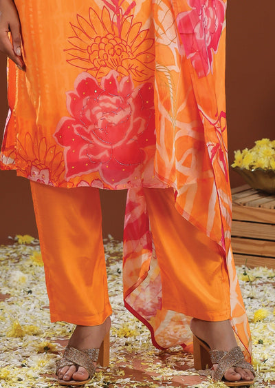 Orange Organza Straight Cut Suit