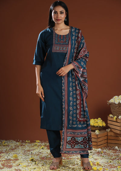 Teal Blue Russian Silk Straight Cut Suit