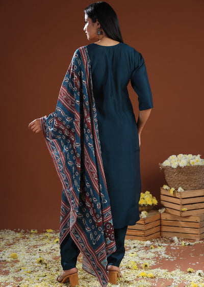 Teal Blue Russian Silk Straight Cut Suit