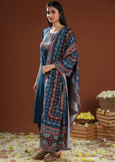 Teal Blue Russian Silk Straight Cut Suit