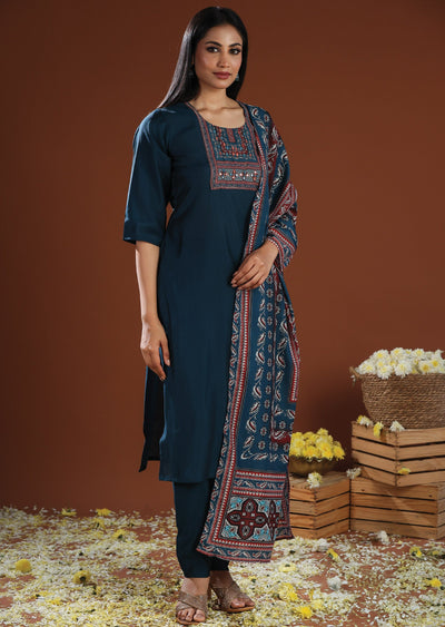 Teal Blue Russian Silk Straight Cut Suit