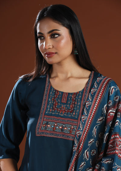 Teal Blue Russian Silk Straight Cut Suit