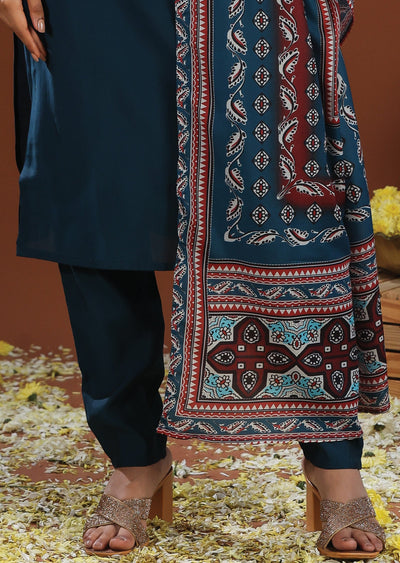 Teal Blue Russian Silk Straight Cut Suit